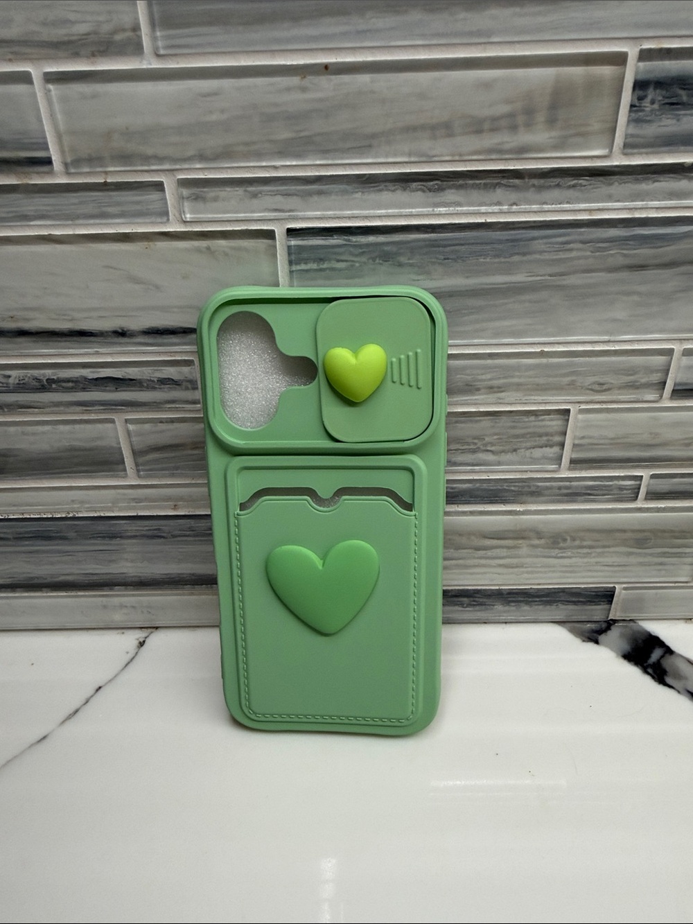 Green Heart Silicone Camera Case with Card Pocket